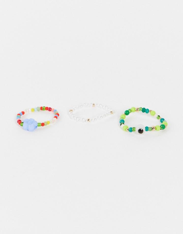 Asos Design Pack Of 3 Stretch Rings In Mixed Colors-multi