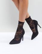 Asos Emerald Lace High Ankle Boots - Black