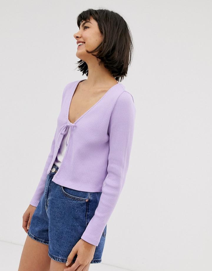 Monki Ribbed Jersey Cardigan In Purple