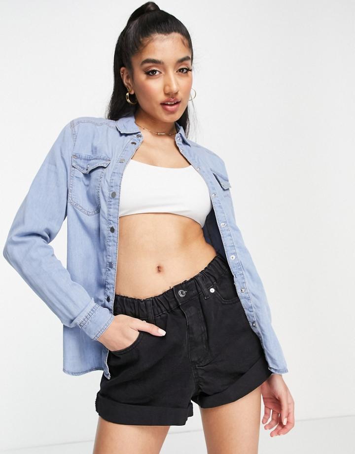 New Look Denim Shirt In Mid Blue