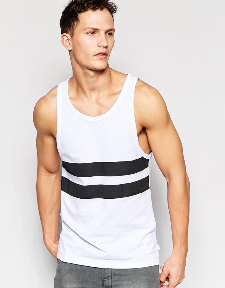 Jack & Jones Tank With Printed Stripe - White