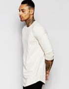 Asos Longline Long Sleeve T-shirt With Curve Hem In Off White - Gray