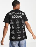 Sixth June Zodiac Oversized Back Print T-shirt In Black