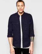 Asos Navy Military Shirt In Regular Fit Linen Mix With Long Sleeves - Navy