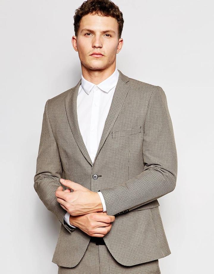 Selected Homme Dogtooth Wedding Suit Jacket With Stretch - Light Brown