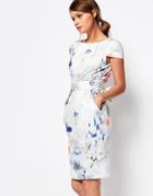 Closet Tie Back Midi Dress With Cape Sleeve - Blue Floral Print