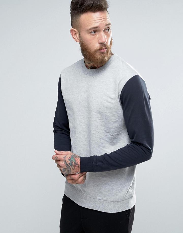 Troy Raglan Contrast Sleeve Crew Neck Sweat - Gray