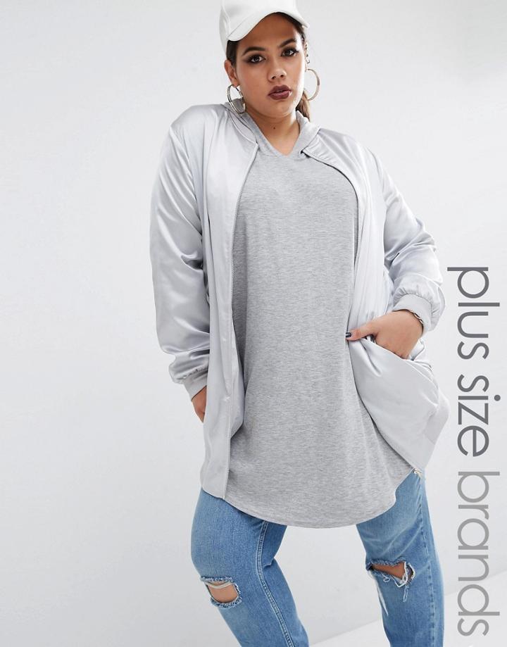 Missguided Plus Longline Zip Through Bomber Jacket - Silver