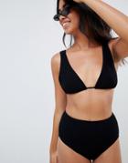 Asos Design Mix And Match Crinkle Deep Triangle Tie Back Bikini Top In Black - Black