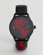 Asos Design Watch In Black With Embroidered Dragon - Black