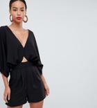 Asos Tall Romper With Kimono Sleeve And Cut Out-black