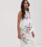 True Violet Maternity Scuba Bodycon Dress In Placement Floral - White