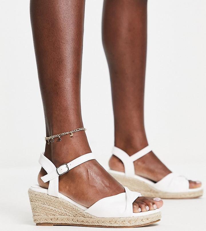 Glamorous Wide Fit Mid Espadrille Wedge Sandals In White Pu