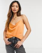 River Island Satin Cowl Neck Cami In Orange