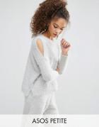 Asos Petite Lounge Sweater With Cold Shoulder In Fluffy Yarn Co Ord - Gray