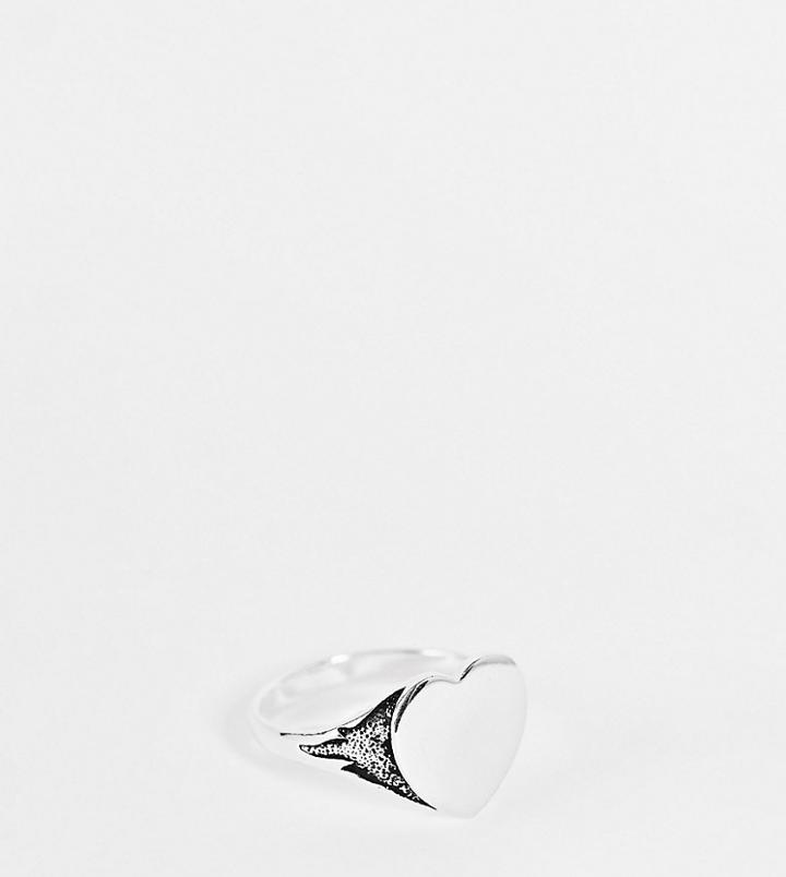 Asos Design Curve Sterling Silver Signet Ring With Flame Heart