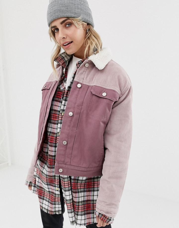Pull & Bear Cord Burg Collar Jacket In Pink - Pink
