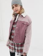 Pull & Bear Cord Burg Collar Jacket In Pink - Pink
