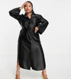 Asos Design Curve Wide Sleeve Satin Belted Midi Shirt Dress In Black