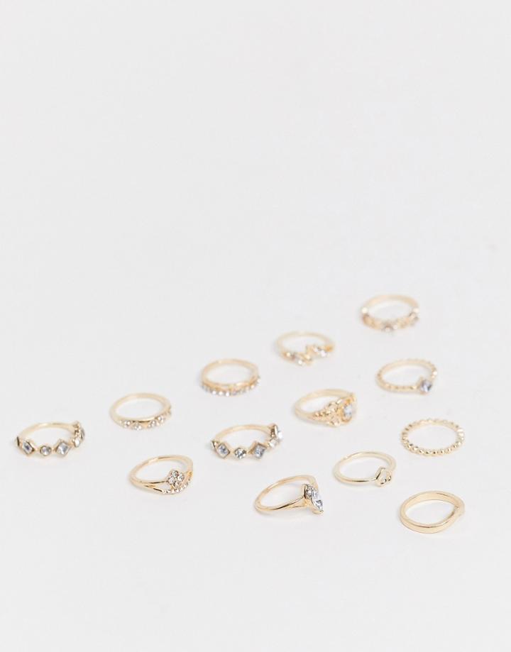 Ego Stacking Ring Multipack In Gold With Diamante Stones