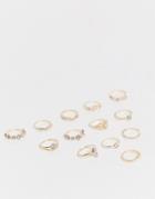 Ego Stacking Ring Multipack In Gold With Diamante Stones