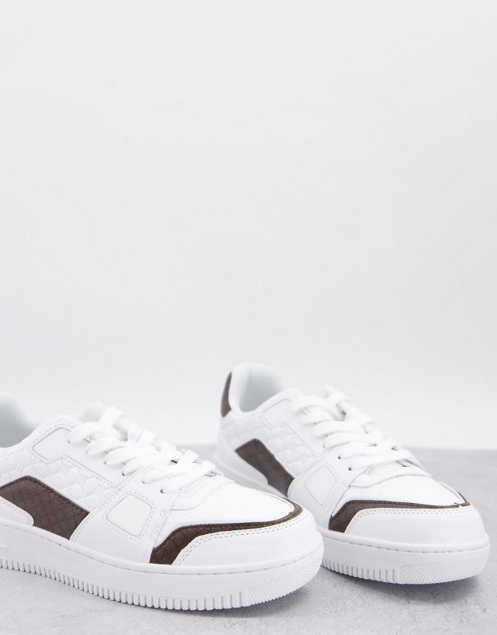 River Island Low Top Monogrammed Sneakers In White