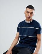 Asos T-shirt In Towelling With Piping And Monochrome Tipping - Navy