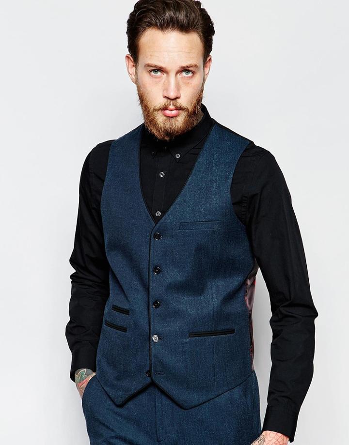 Asos Vest In Dark Teal With Tipping - Blue