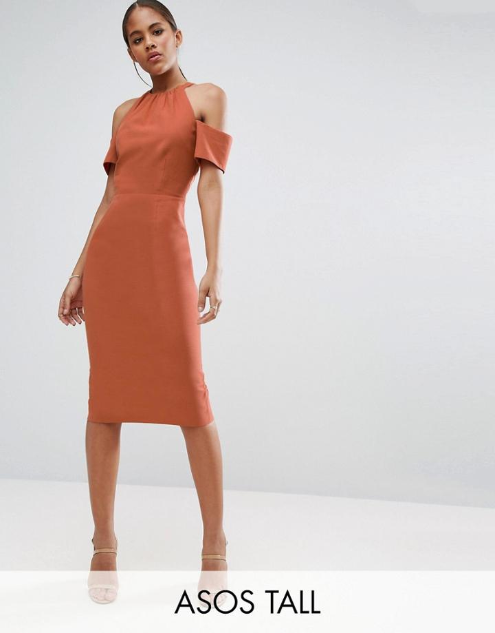 Asos Tall Pencil Dress In Natural Fibre - Red