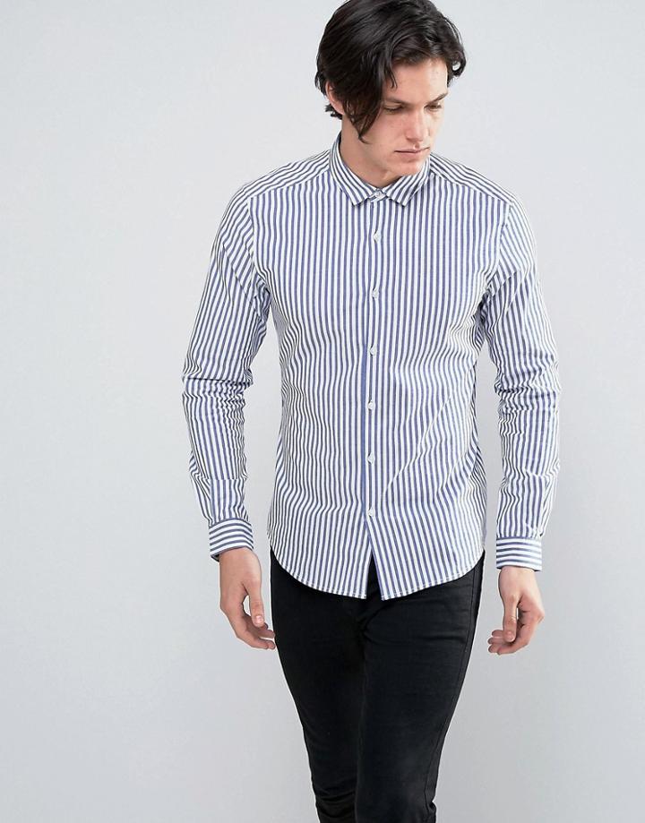 Asos Super Skinny Stripe Shirt In Blue - Blue
