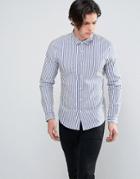 Asos Super Skinny Stripe Shirt In Blue - Blue