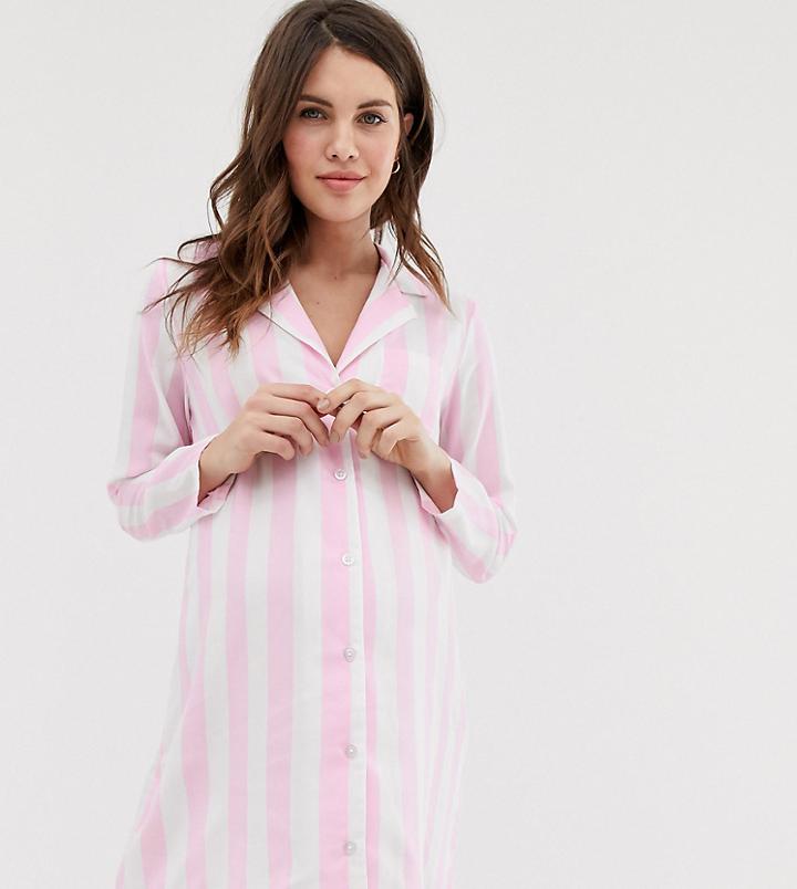 Asos Design Maternity Stripe Pyjama Shirt - Pink