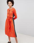 Moss Copenhagen Midi Tea Dress In Mix And Match Vintage Prints - Orange