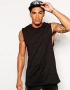 Asos Longline Sleeveless T-shirt With Dropped Armhole And Skater Fit - Black
