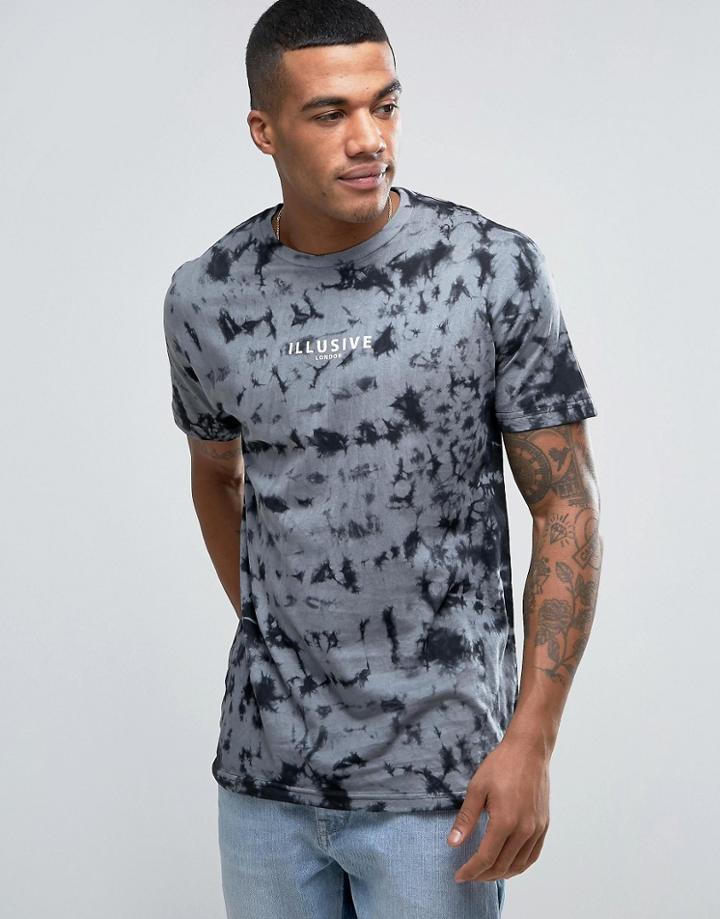 Illusive London Boxy Fit Tie Dye T-shirt In Black - Black