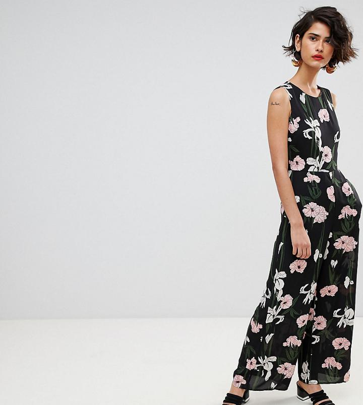 Warehouse Tiger Lily Sleeveless Wide Leg Jumpsuit - Black
