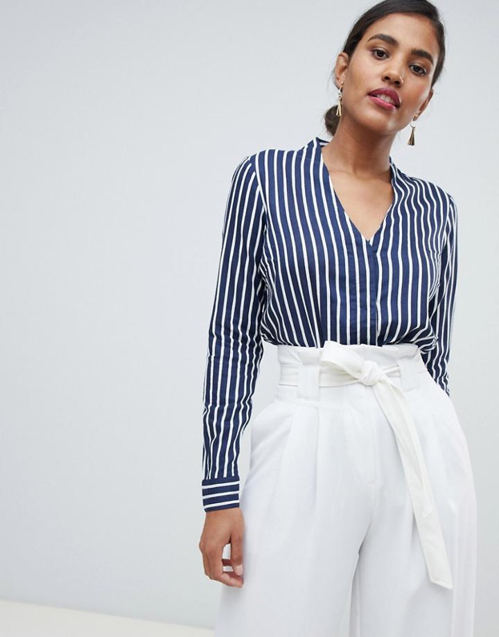 Y.a.s Strey Striped Collareless Shirt - Navy