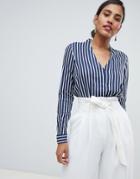 Y.a.s Strey Striped Collareless Shirt - Navy