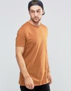 Asos Longline T-shirt With Crew Neck In Tan - Tan