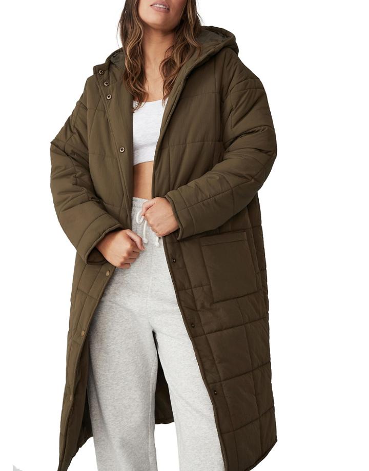 Cotton: On Padded Maxi Coat In Dark Green