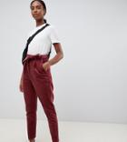 Asos Design Tall Tapered Tie Waist Pants In Jumbo Cord-pink