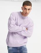 Asos Design Oversized Travelling Ribbed Sweater In Lilac-purple