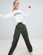 Daisy Street Wide Leg Pants In Stripe - Green