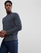 Selected Homme Striped Towelling Sweat - Navy