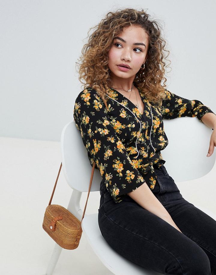 Miss Selfridge Pyjama Blouse In Floral Print - Orange