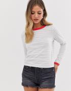 Brave Soul Eloise Long Sleeve T Shirt In Stripe With Contrast Rib-gray