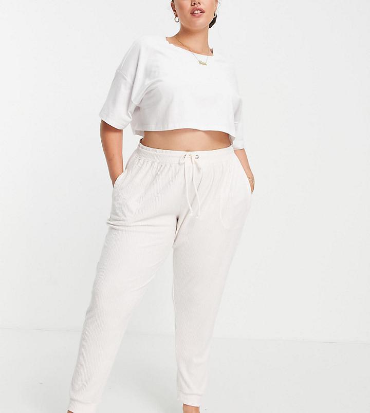 Asos Design Curve Mix & Match Lounge Super Soft Rib Sweatpants In Ecru-white