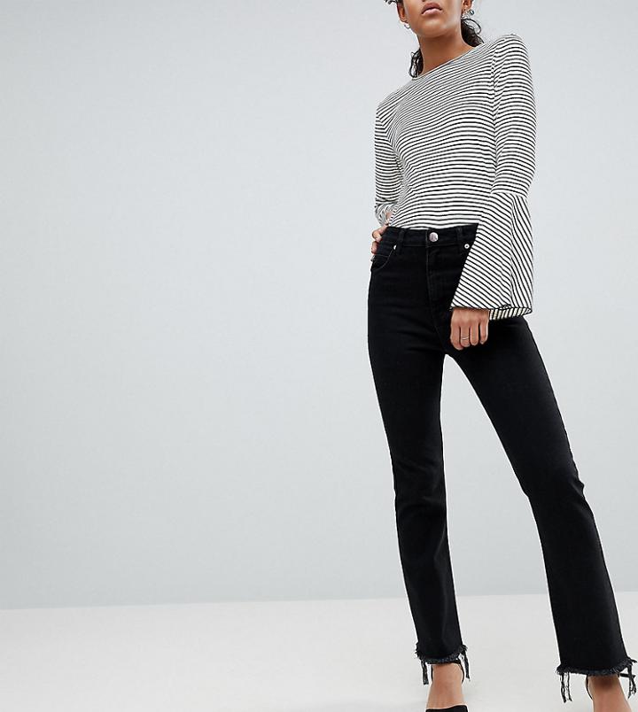 Asos Design Tall Rigid Crop Flare Jeans In Washed Black With Raw Hem - Black