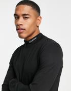 Calvin Klein High Neck Logo Stretch Slim Fit Long Sleeve Top In Black