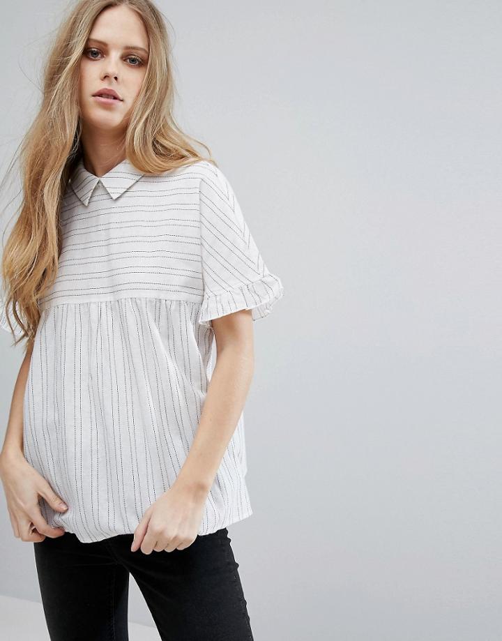 Vila Short Sleeve Striped Smock Blouse - Multi